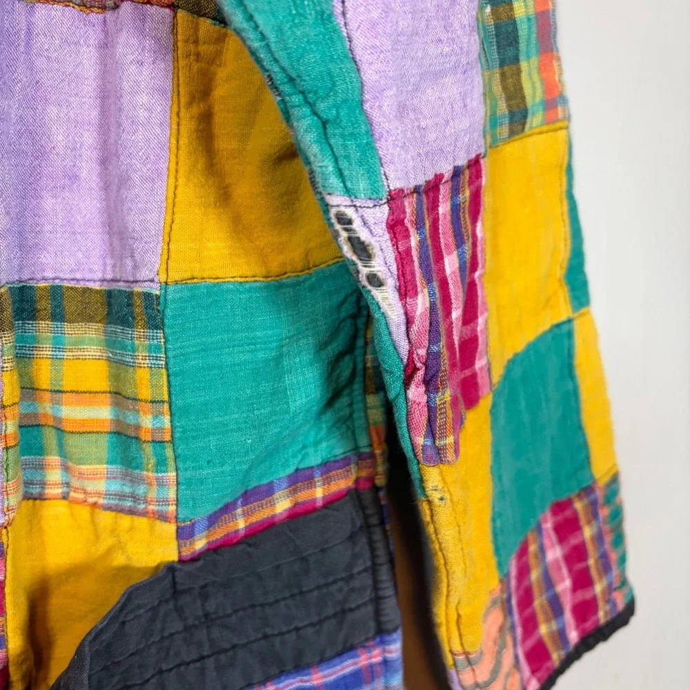 OSY Vintage Patchwork Quilted Jacket Womens Medium Multi Color Plaid‎ Boho Coat